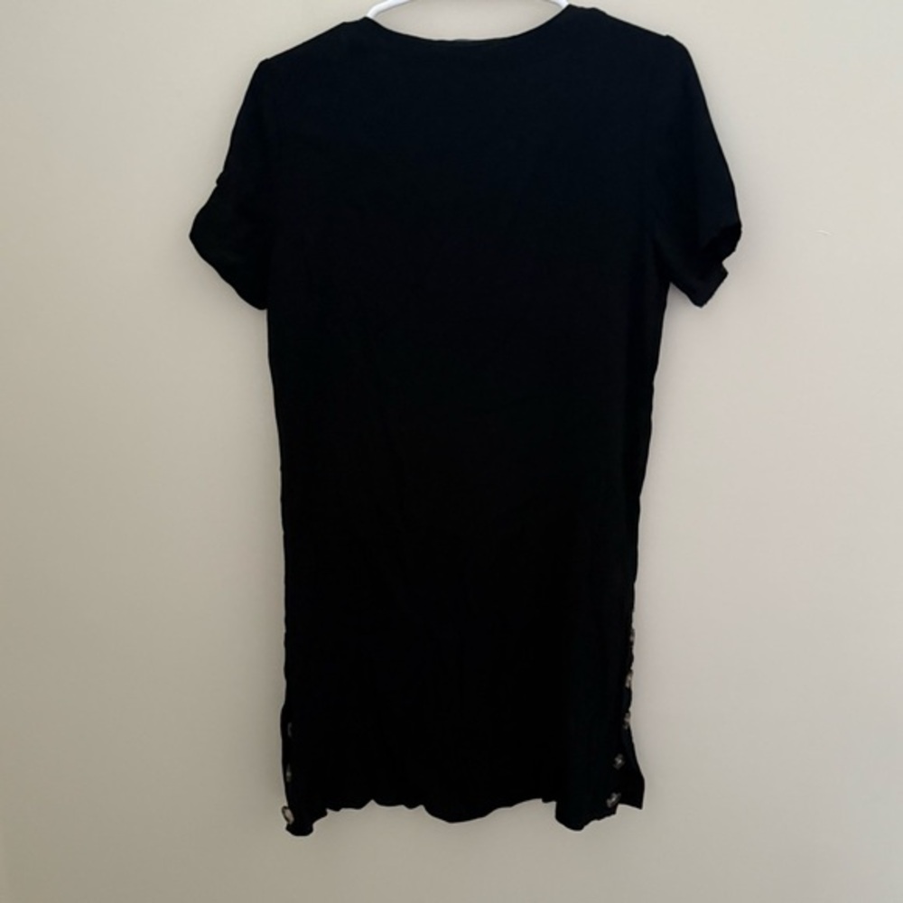 Madewell Black Side-Button V neck Short Sleeve Easy Mini Sun Dress Sundress - Picture 6 of 9